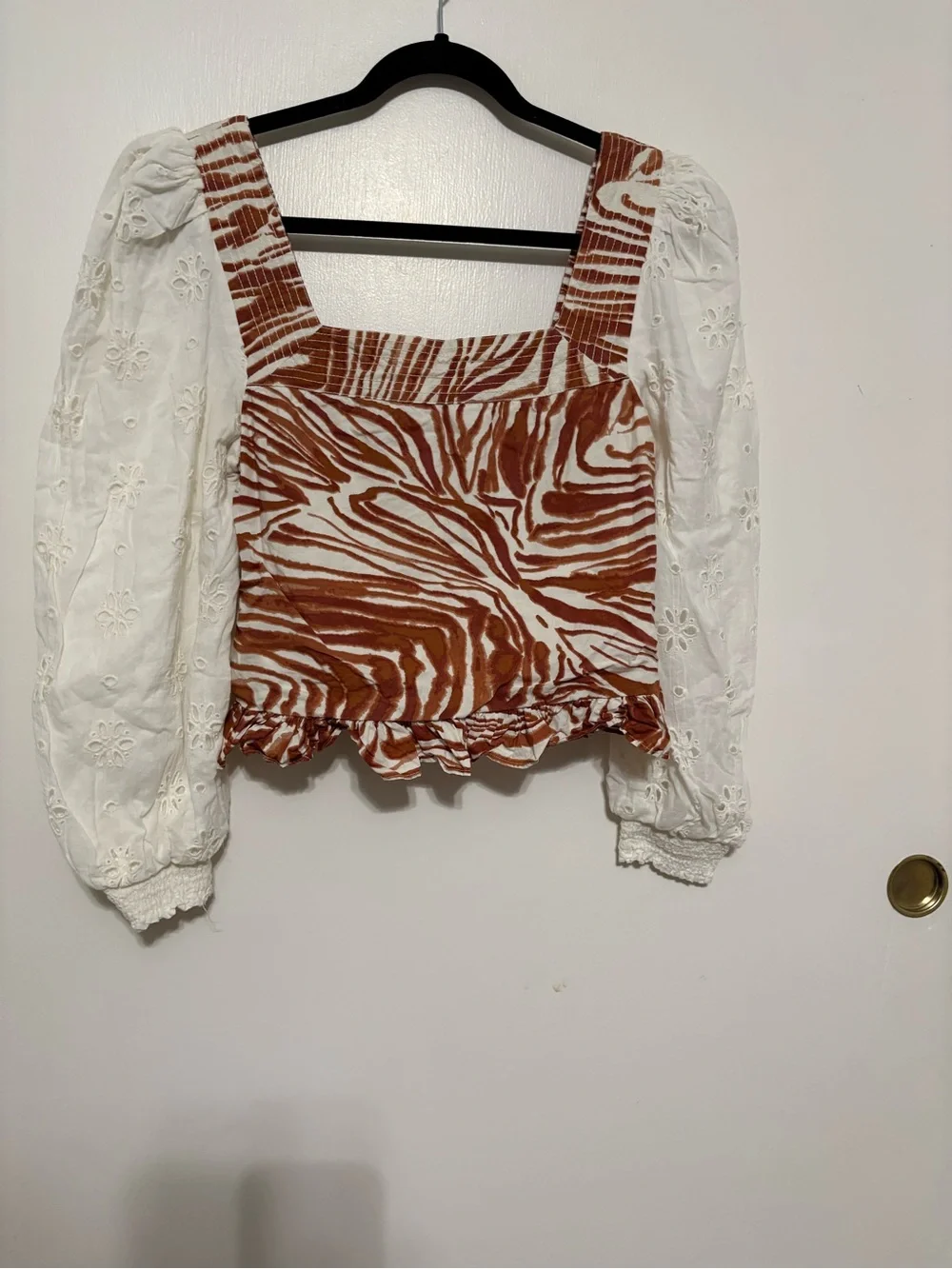 Anthropologie Love the Label Zebra Smocked Puff Sleeve Blouse - Medium